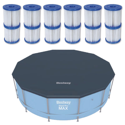 Bestway Above Ground Pools Round Cover w/ Replacement Filter Cartridge (6 Pack)