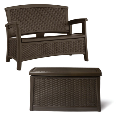 Suncast Resin Wicker Loveseat w/ Storage & Resin Wicker Coffee Table w/ Storage