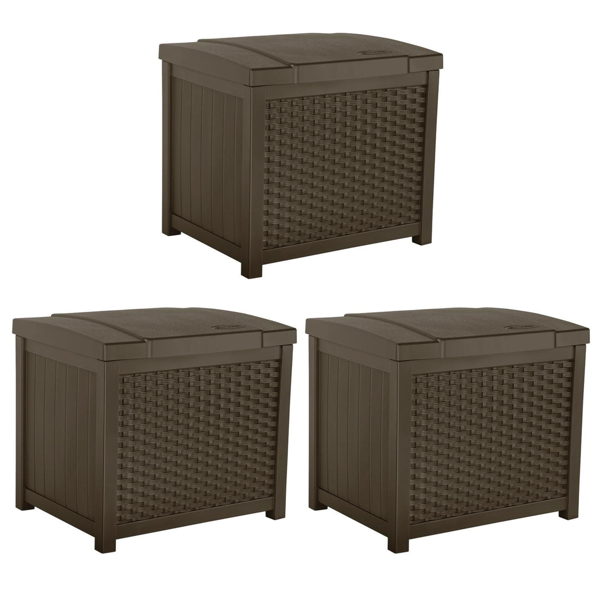 Suncast 22 Gallon Wicker Resin Outdoor Storage Deck Box & Seat, Java (3 Pack)