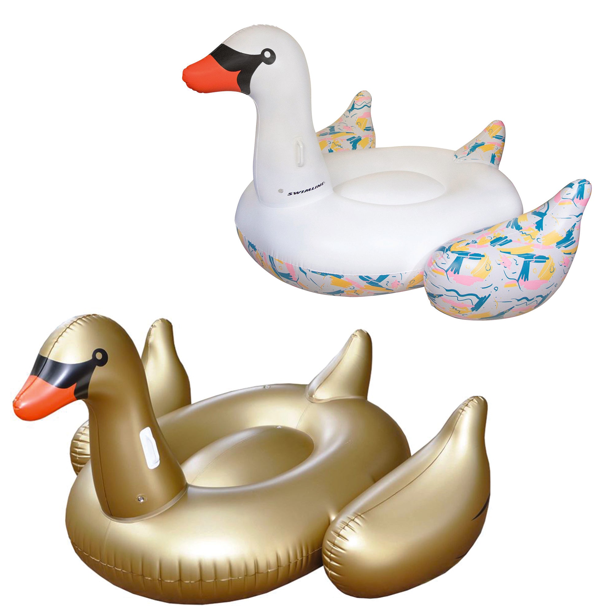 Swimline Giant Inflatable Mega 76" Swan Swimming Pool Water Float Raft, Gold