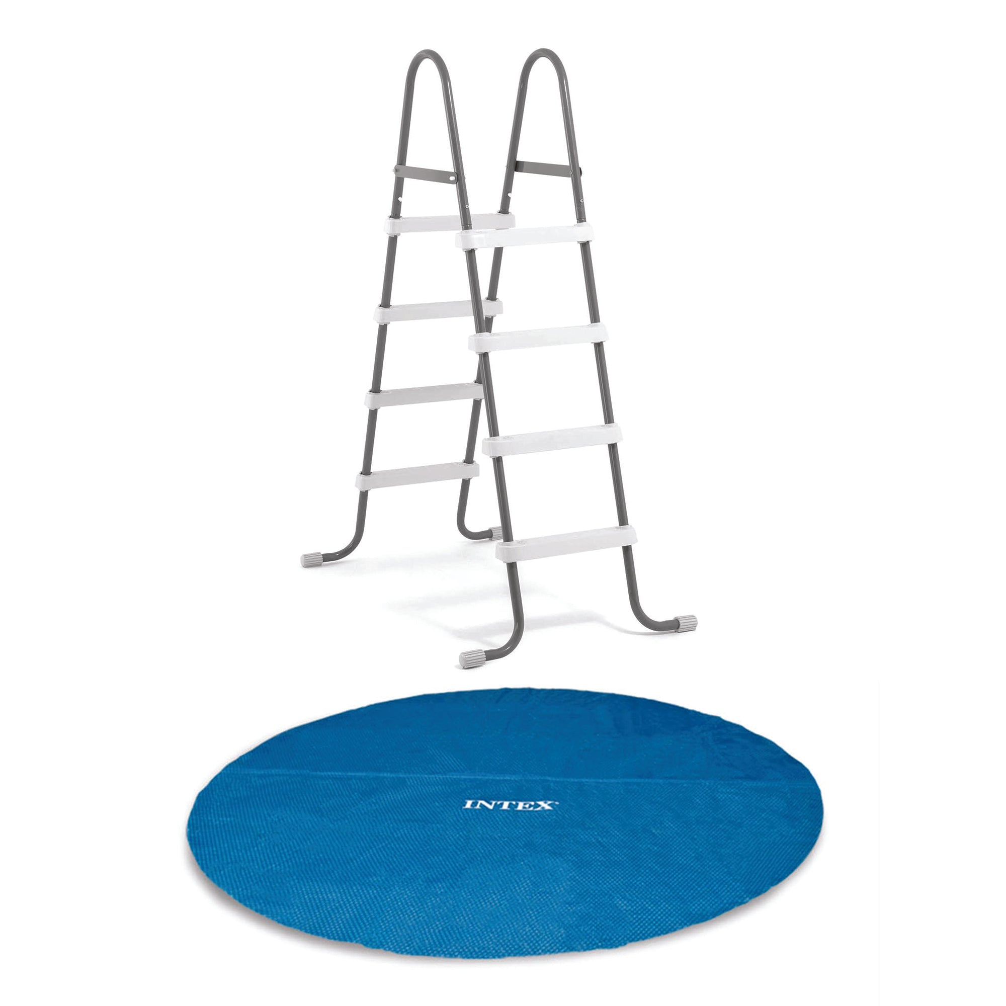Intex Steel Frame Above Ground Pool Ladder & Intex 12-Ft Solar Pool Cover Tarp