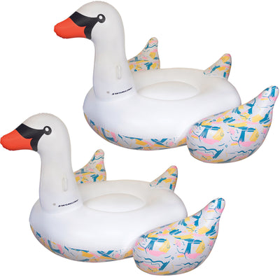 Swimline Giant Inflatable Ride On Swan Swimming Pool Water Float Raft (2 Pack)