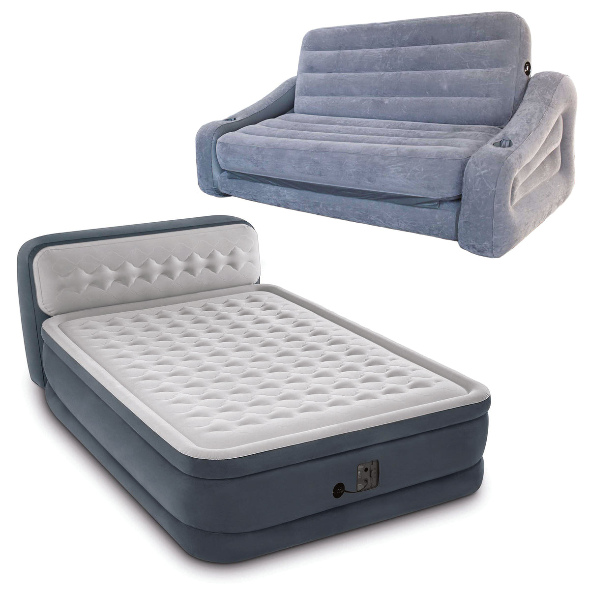Intex Deluxe Air Mattress, Queen & Intex Inflatable Pull Out Sofa Futon, Gray