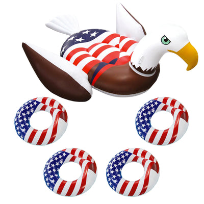 Swimline Inflatable American Bald Eagle Float & 36In. American Flag Float (4) - VMInnovations