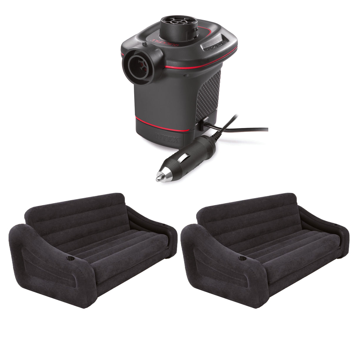 12 Volt DC Car Pump Bundled w/ Inflatable Pull Out Futon Sofa Couch Bed (2 Pack)
