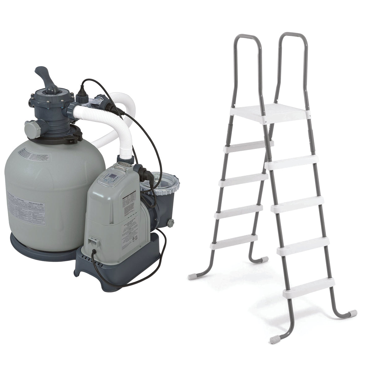 Above Ground Pool Ladder Bundled w/ Saltwater System & Sand Filter Pump Pool Set