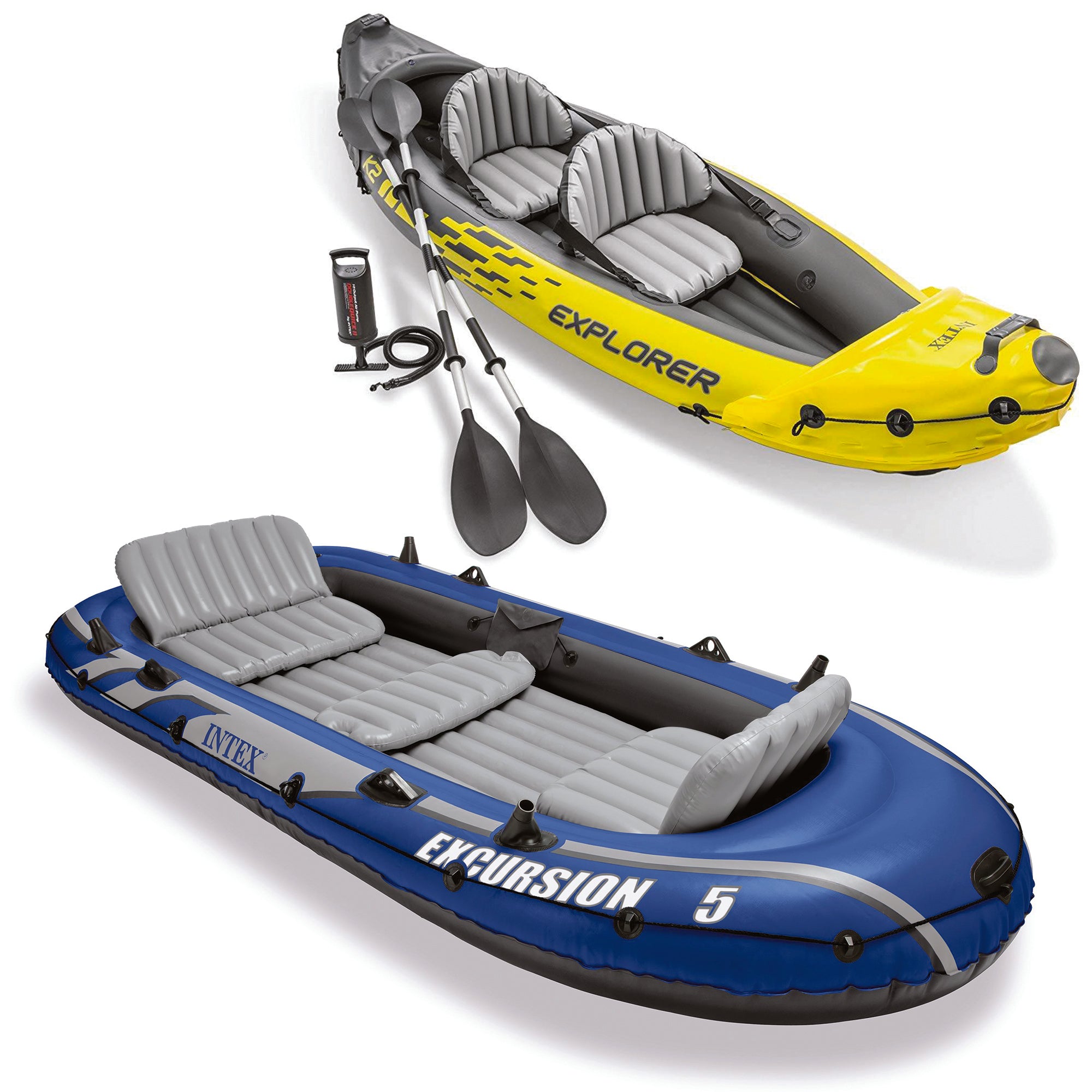 Intex Inflatable Excursion 5 Person Boat Set & Intex Explorer K2 Kayak, 2-Person