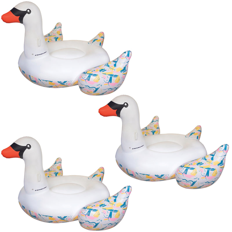 Swimline Giant Inflatable Ride On Swan Swimming Pool Water Float Raft (3 Pack)