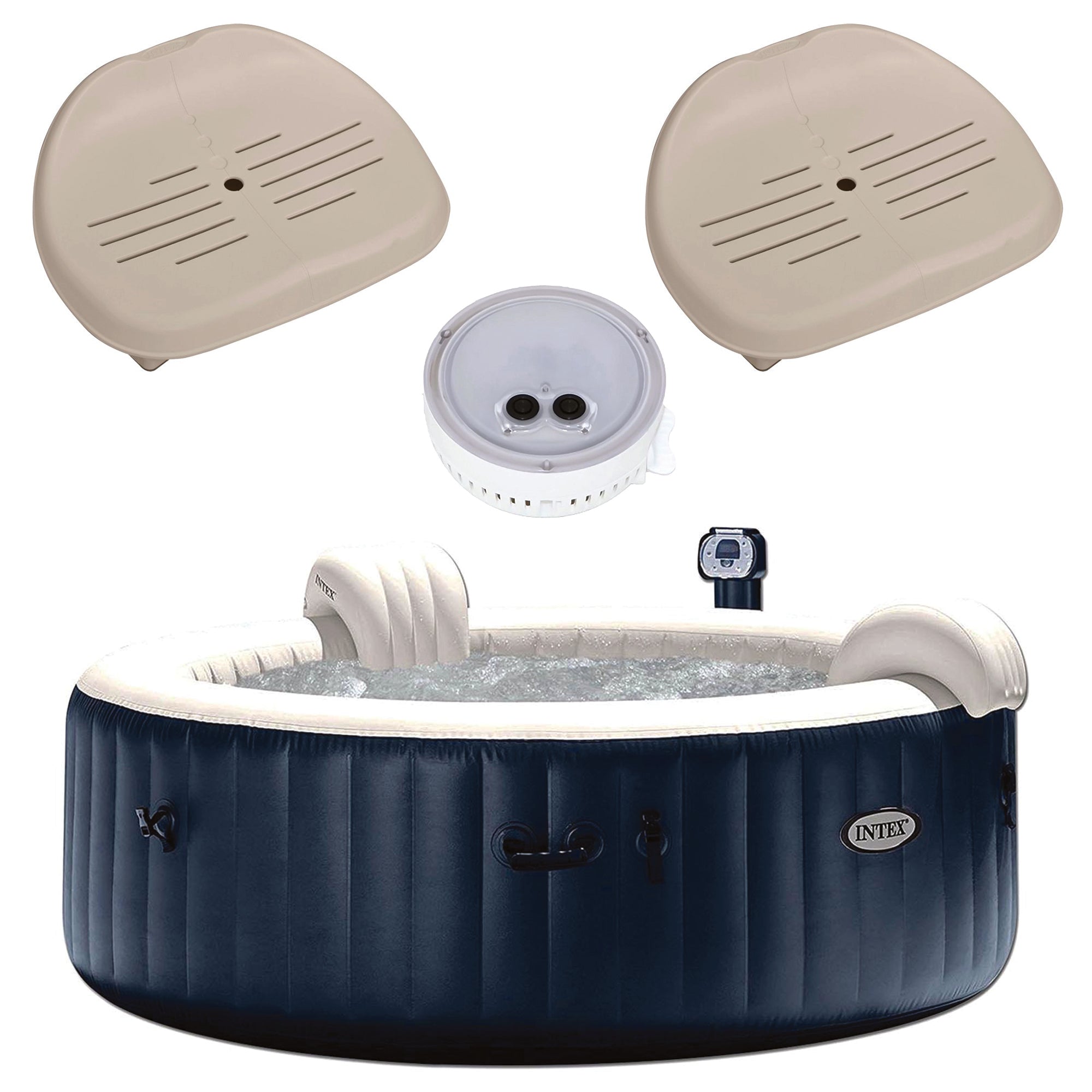 Intex PureSpa Inflatable 6 Person Hot Tub, Battery LED Light, Spa Seat (2 Pack) - VMInnovations