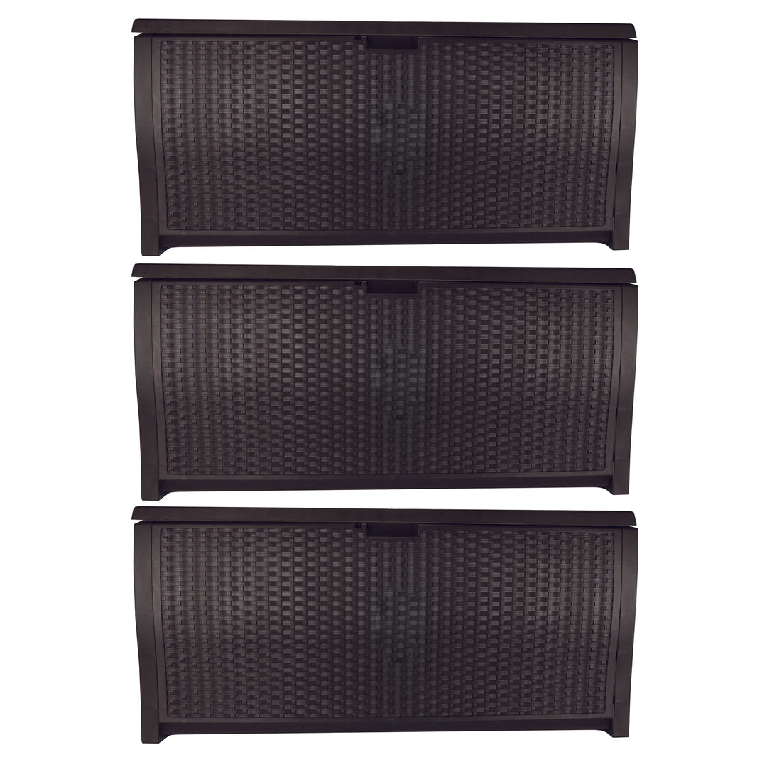 Suncast 99 Gallon Deck Garden Garage Home Wicker Resin Pool Box, Mocha (3 Pack) - VMInnovations