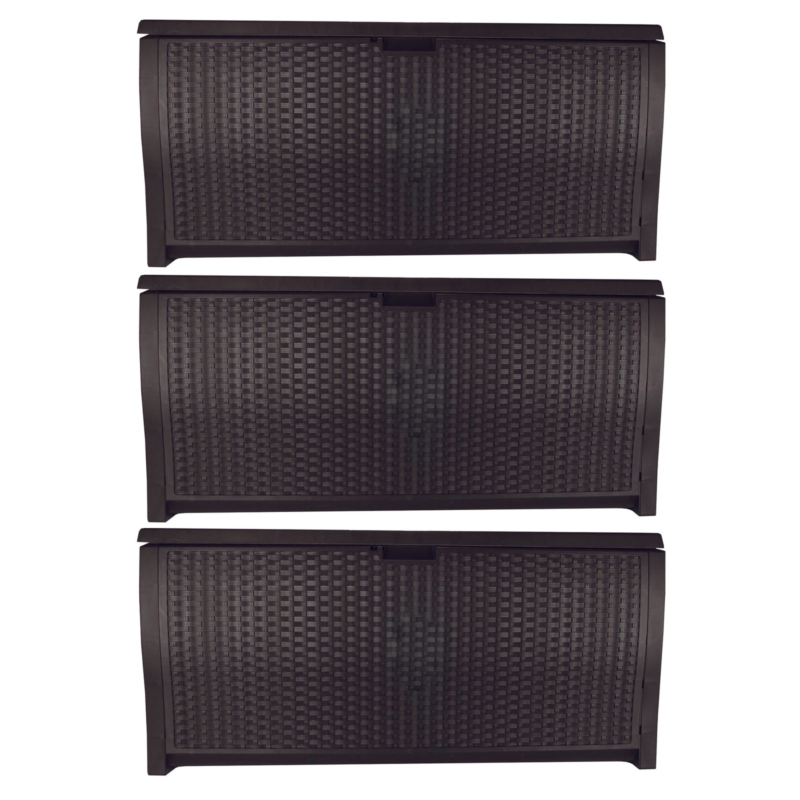 Suncast 99 Gallon Deck Garden Garage Home Wicker Resin Pool Box, Mocha (3 Pack) - VMInnovations