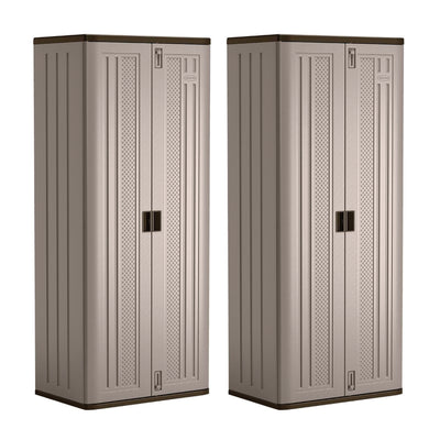 Suncast Tall Storage Cabinet Building with Shelves and Doors, Platinum  (2 Pack)