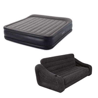 Deluxe Inflatable Air Mattress Bed Bundled w/ Inflatable Futon Sofa Couch