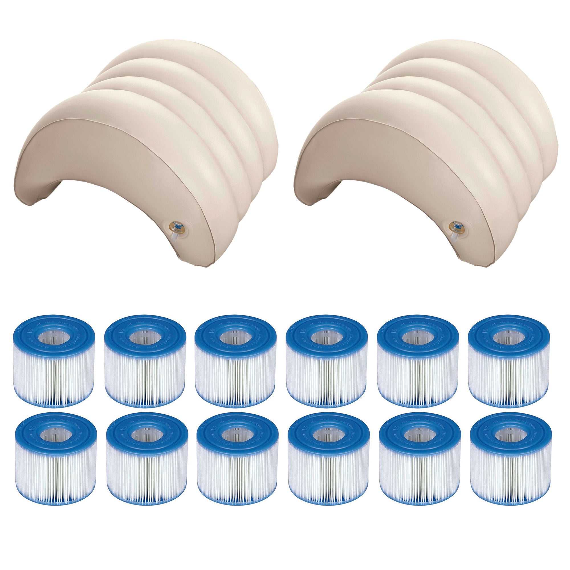 Inflatable Lounge Pillow (2 Pack) Bundled w/ Pool Filter (2 Filters) (6 Pack) - VMInnovations