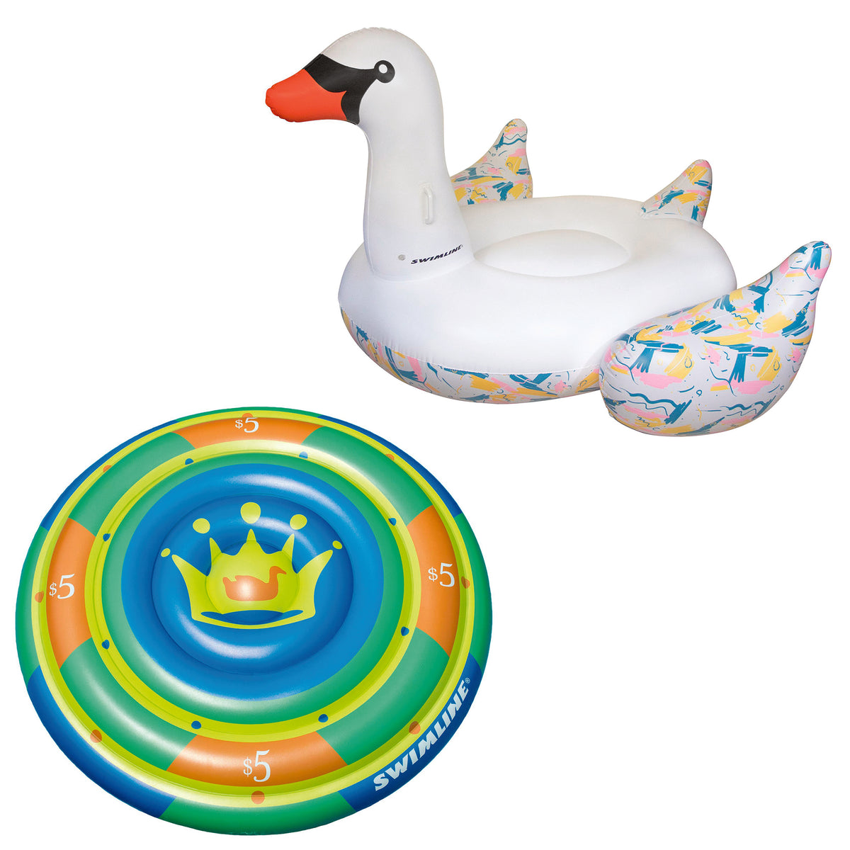 Giant Inflatable Swan Pool Float Bundled w/ Highroller Chip Inflatable Float