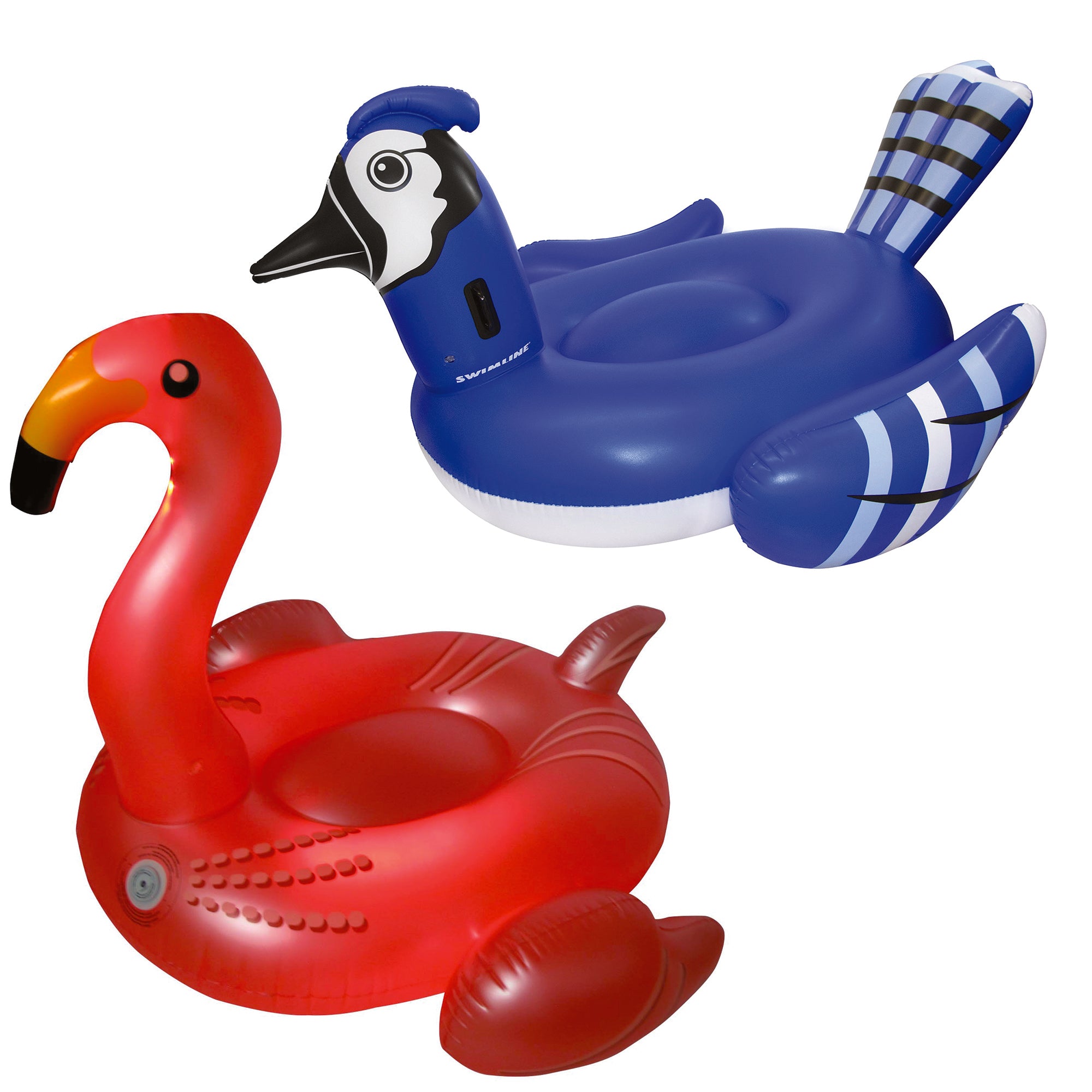 Inflatable Blue Jay Raft Bundled w/ Inflatable Color Changing LED Flamingo Float