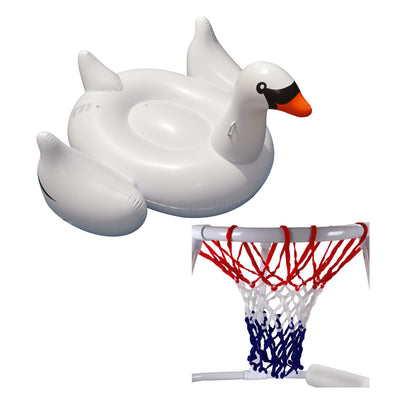 Swimline Floating Swimming Pool Basketball Game & Giant Swan Ride-On Pool Raft - VMInnovations