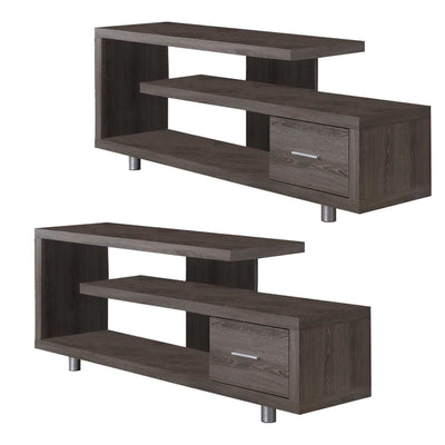 Monarch Specialties 60" Modern Art Deco TV Stand w/ 1 Drawer Dark Taupe (2 Pack)