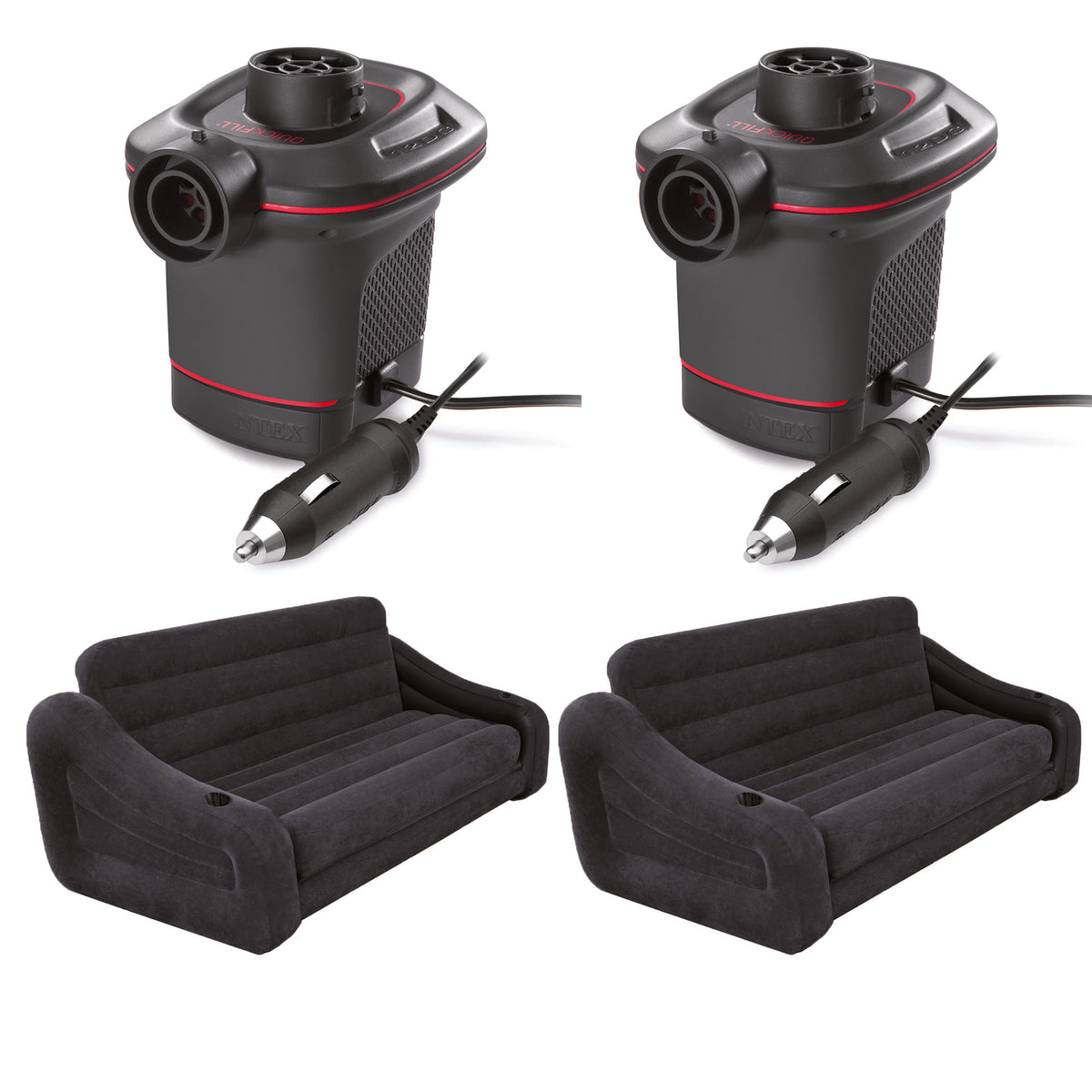 DC Car Pump (2 Pack) Bundled w/ Inflatable Queen Pull Out couch (2 Pack)