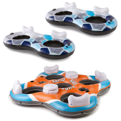 Bestway Rapid Rider 2 Person Float (2 Pack) & Rapid Rider 4 Person Floating Raft - VMInnovations
