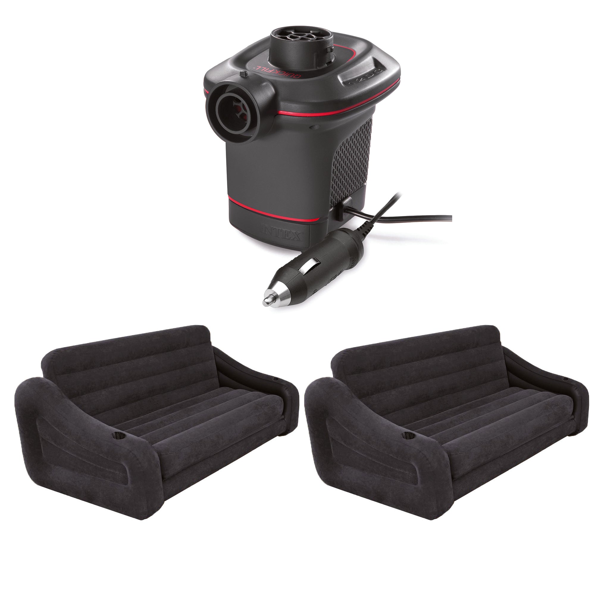 12 Volt DC Car Pump Bundled w/ Inflatable Pull Out Futon Sofa Couch Bed (2 Pack)