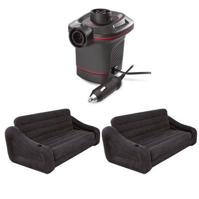 12 Volt DC Car Pump Bundled w/ Inflatable Pull Out Futon Sofa Couch Bed (2 Pack)
