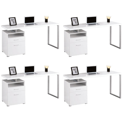 Monarch Specialties 60" Contemporary Computer Desk Filing Drawer, White (4 Pack)