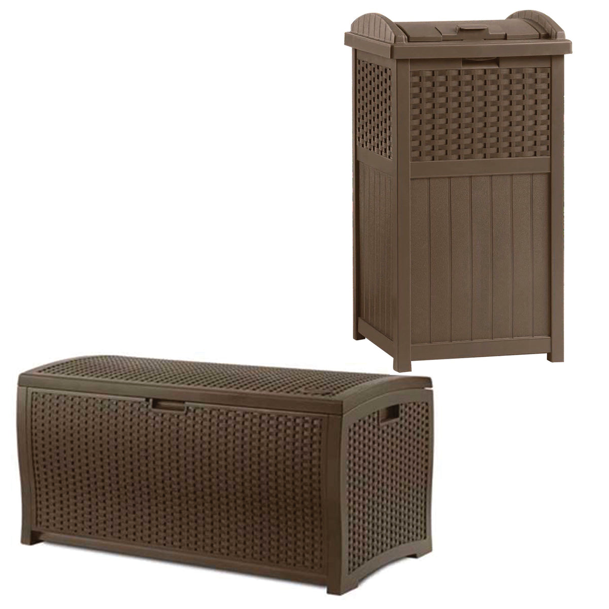 Suncast Trash Hideaway Outdoor Garbage & Outdoor Patio Storage Deck Box, Brown - VMInnovations