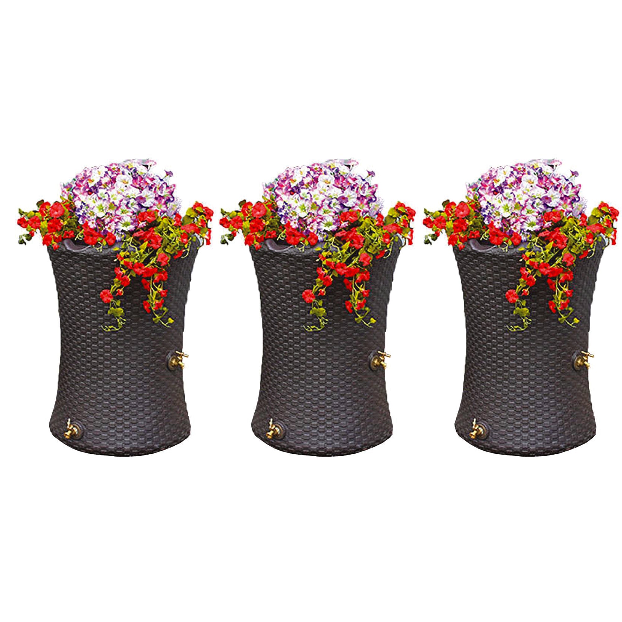 Good Ideas Impressions 50 Gallon Nantucket Rain Barrel Planter, Brown (3 Pack)