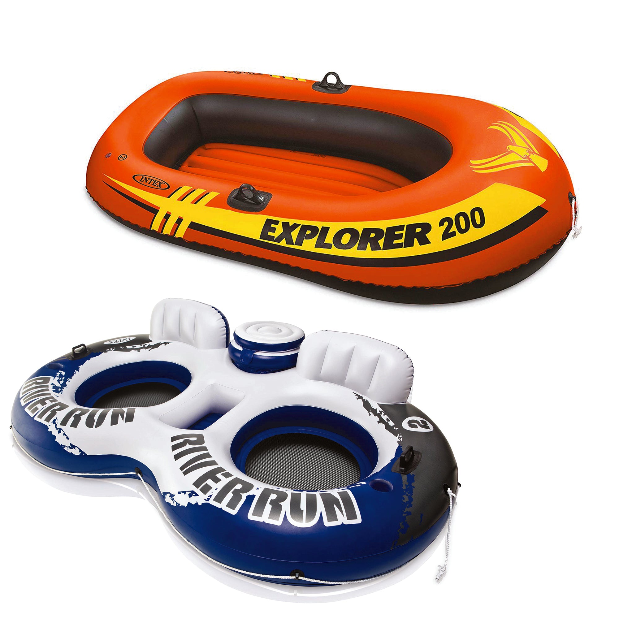 Explorer Inflatable PVC Boat Raft Bundled w/ Inflatable 2 Person Pool Tube Float