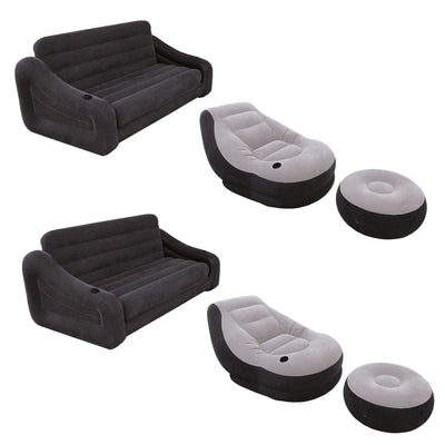 Intex Queen Size Pull Out Futon Couch (2 Pack) & Lounge Chair w/ Ottoman(2 Pack)