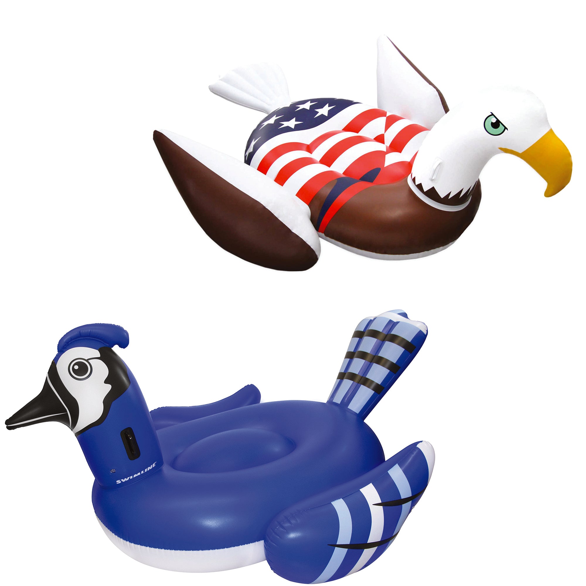 Swimline Inflatable Blue Jay Pool Float w/ Inflatable American Bald Eagle Float
