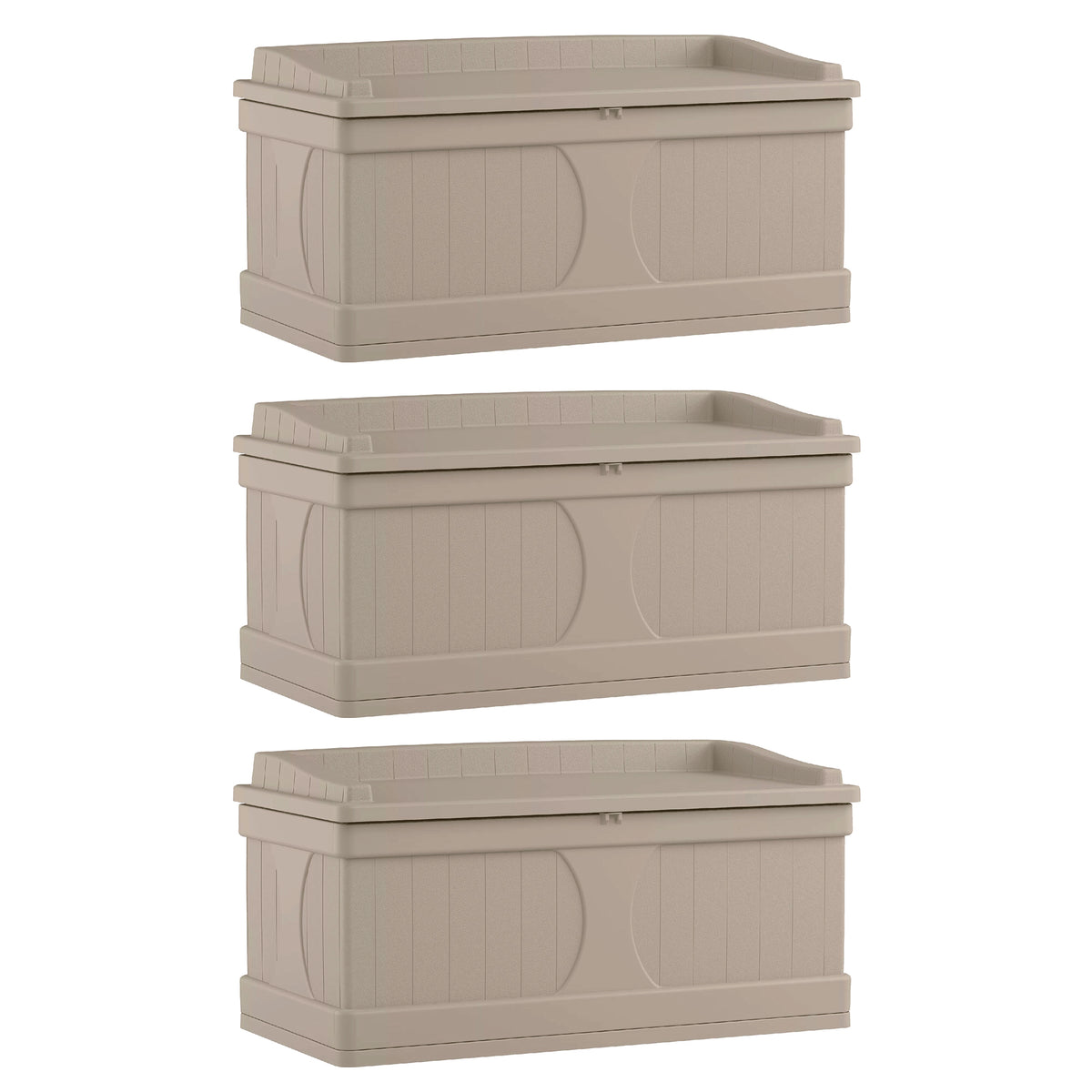 Suncast 99 Gallon Deck Box and Bench with Seating Capacity for two (3 Pack)