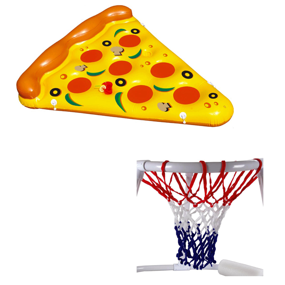Swimline Pizza Slice Pool Float Raft w/ Floating Pool Basketball Game with Ball