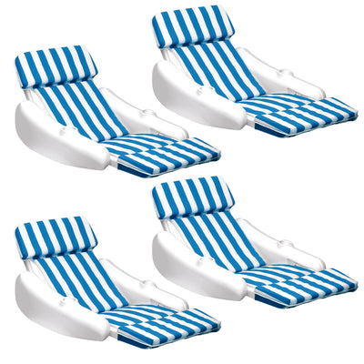 SunChaser Swimming Pool Padded Floating Luxury Lounge Chair, Blue (4 Pack)