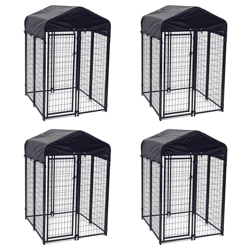 Lucky Dog Uptown Outdoor Covered Kennel Heavy Duty Dog Cage Pen (4 Pack)