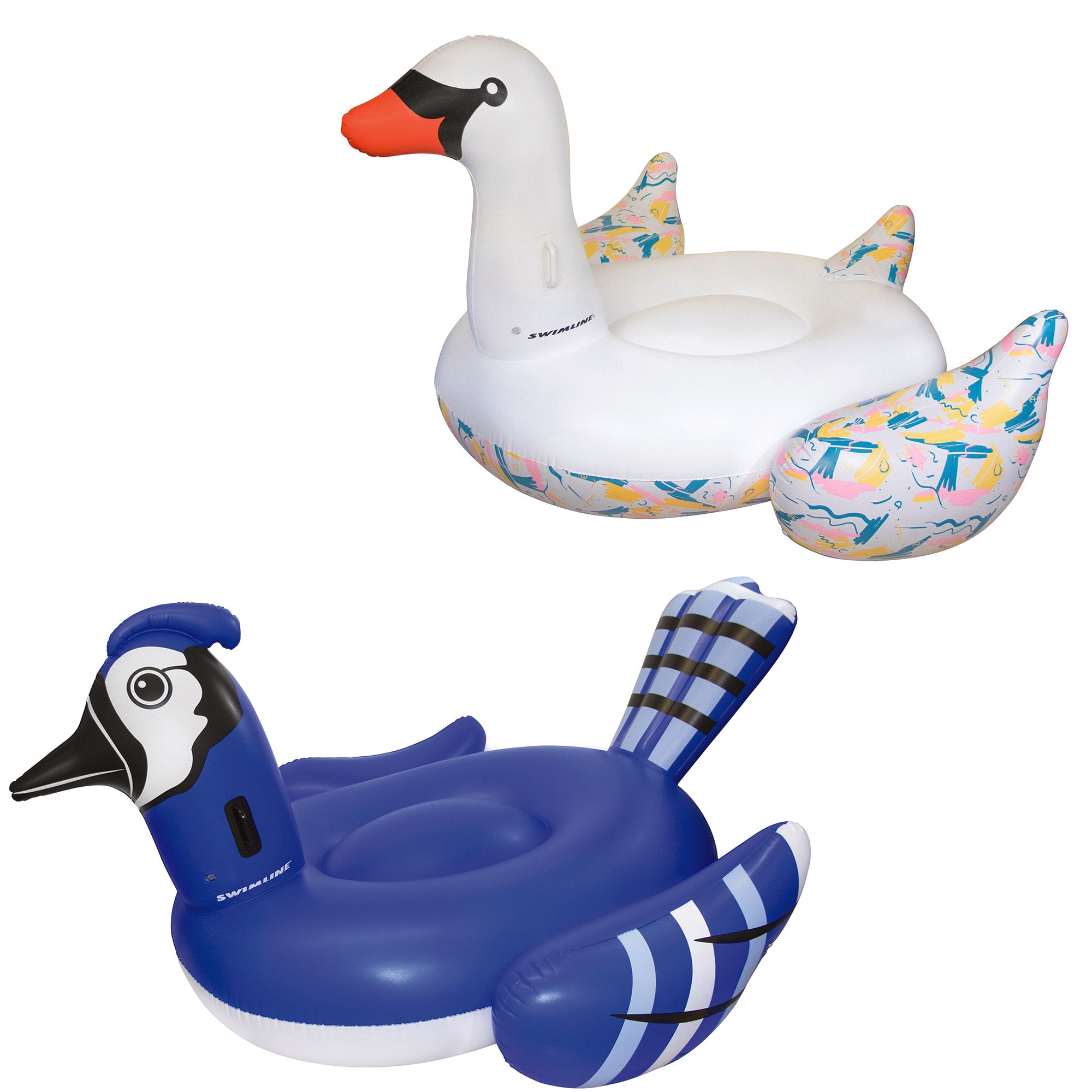 Giant Inflatable Swan Pool Float Bundled w/ Giant Inflatable Blue Jay Float