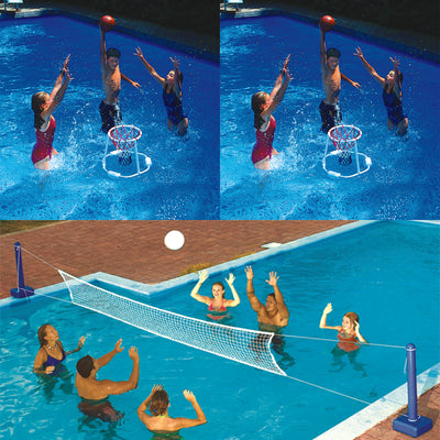 Swimline Volleyball Game w/ Swimline Hoops Floating Basketball Game (2 Pack)