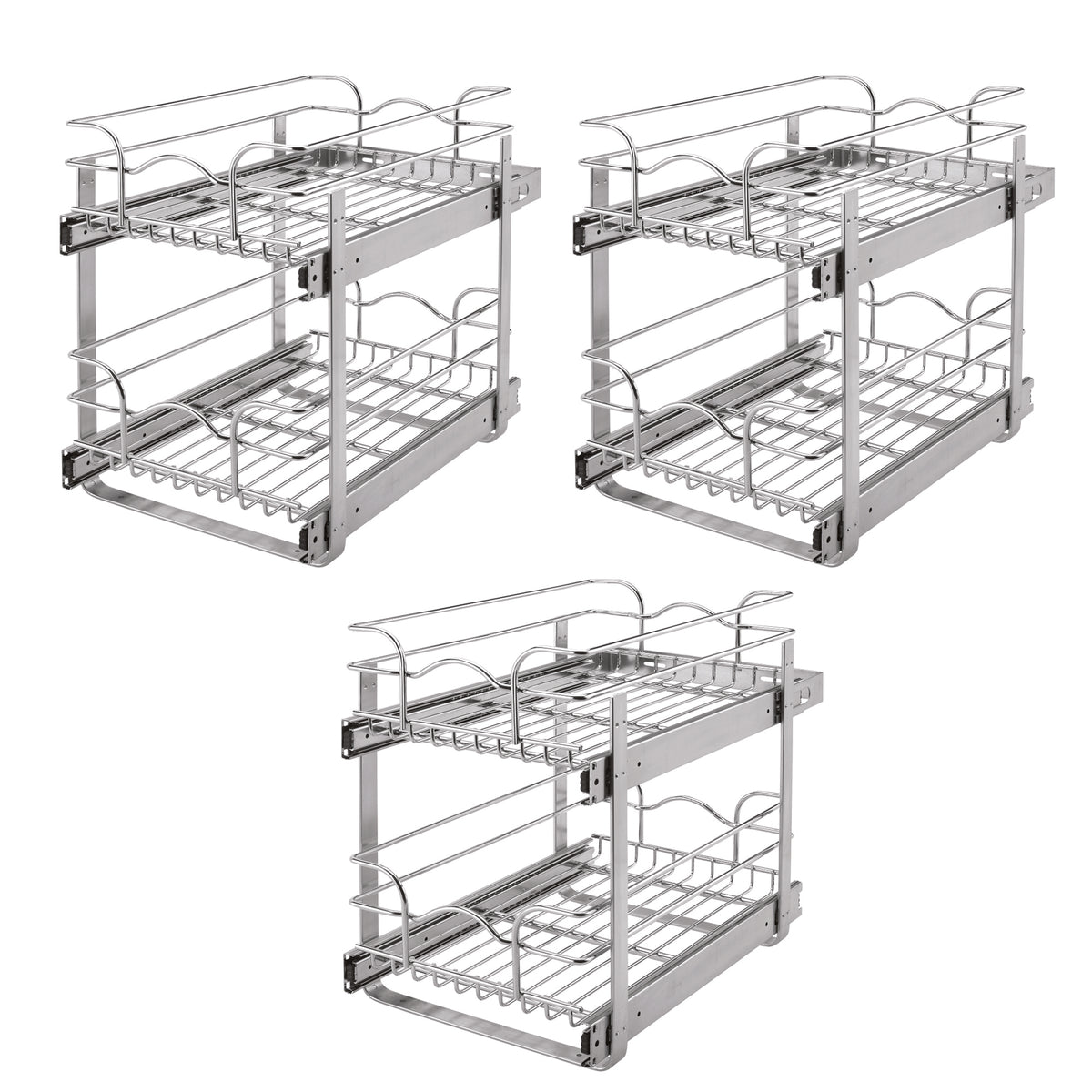 Rev-A-Shelf 12" Wide 22" Deep Base Kitchen Cabinet Pull Out Wire Basket (3 Pack)