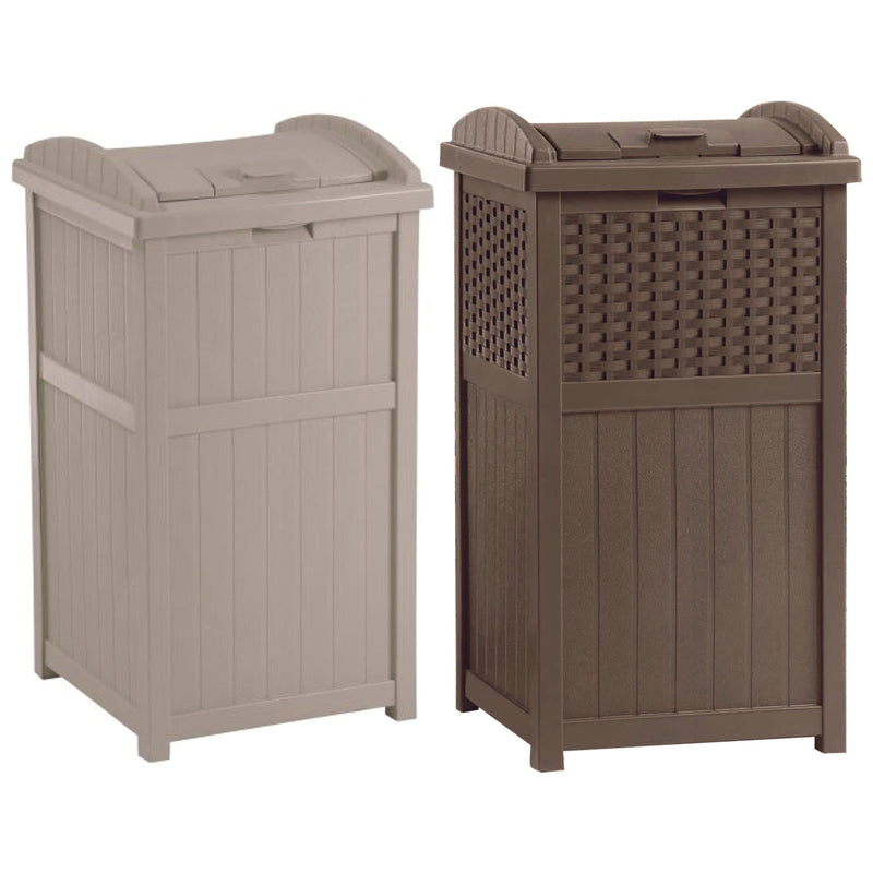 Suncast Trash Hideaway 33 Gallon Garbage Container, 1 Beige & 1 Brown (2 Pack)