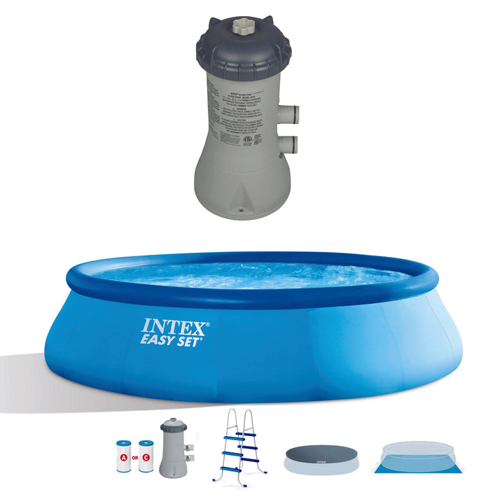 Inflatable Above Ground Swimming Pool Bundled w/Pool Filter Pump System