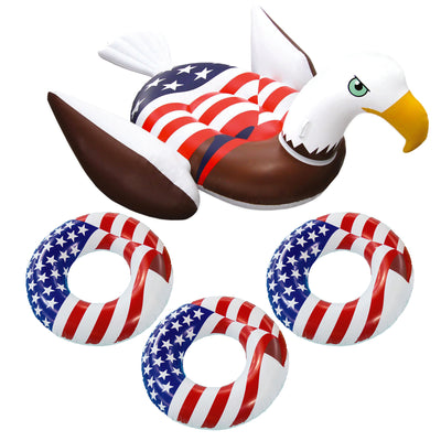 Swimline Inflatable American Bald Eagle Float & 36In. American Flag Float(3) - VMInnovations