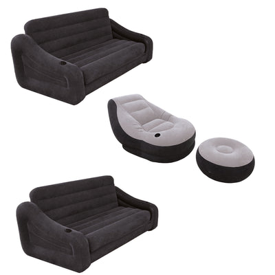 Intex Queen Size Pull Out Futon Couch (2 Pack) & Lounge Chair w/ Ottoman