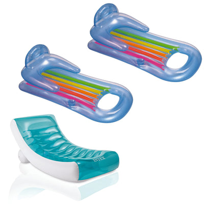 Inflatable Pool Floating Raft Bundled w/ Inflatable Swimming Pool Float (2 Pack)