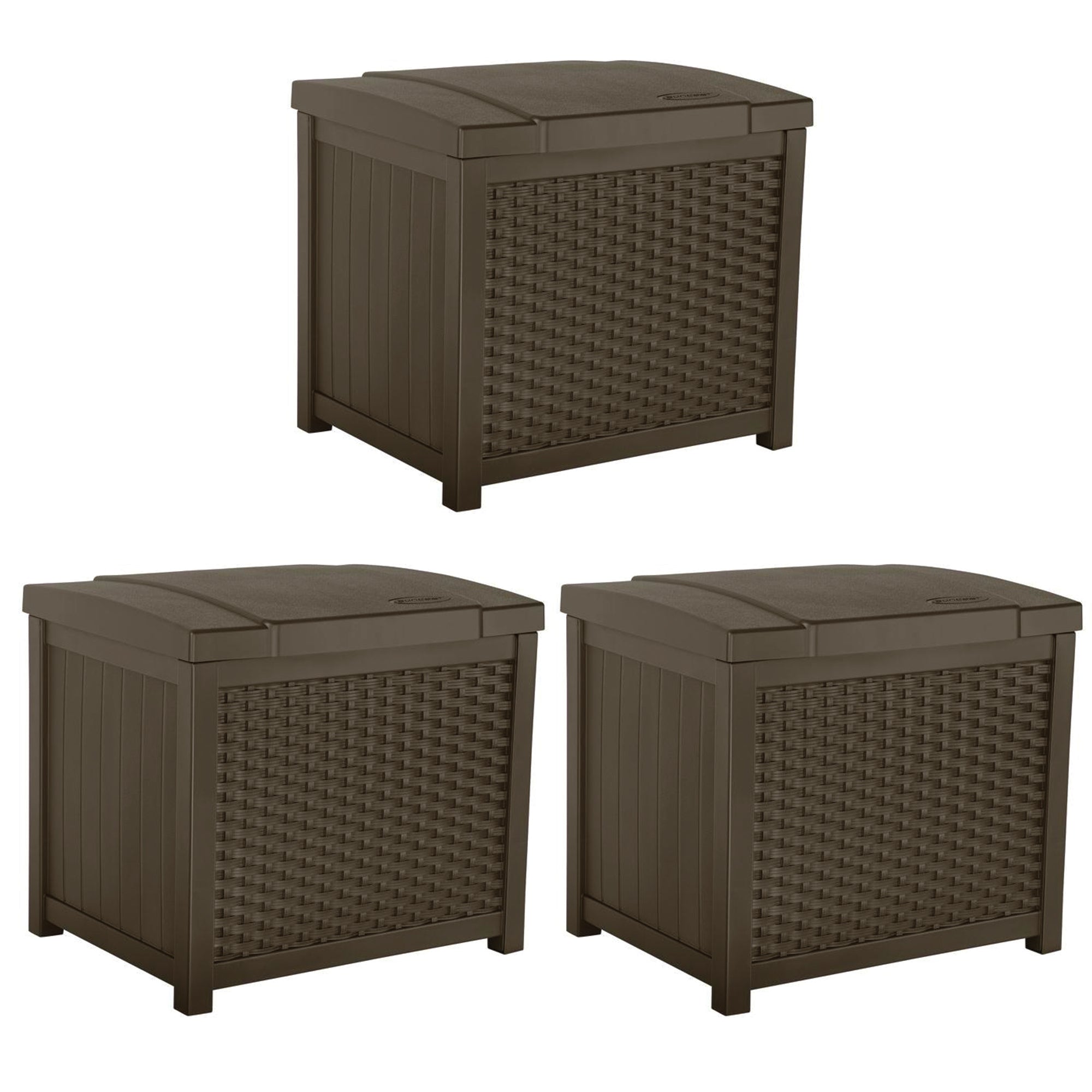 Suncast 22 Gallon Wicker Resin Outdoor Storage Deck Box & Seat, Java (3 Pack)