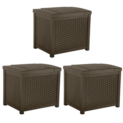 Suncast 22 Gallon Wicker Resin Outdoor Storage Deck Box & Seat, Java (3 Pack)