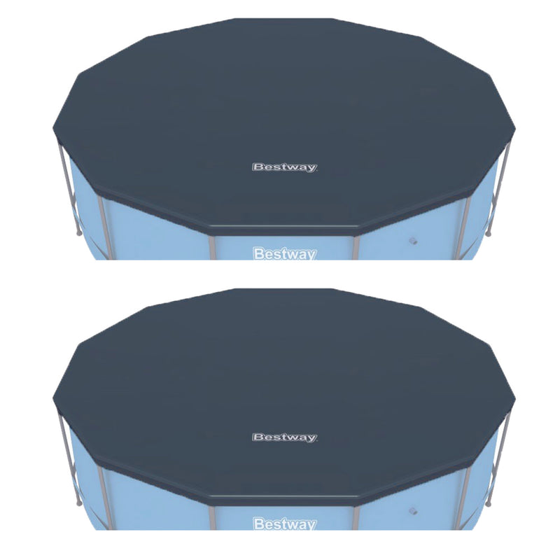 Bestway Round PVC 12 Foot Pool Cover for Above Ground Pro Frame Pools (2 Pack)