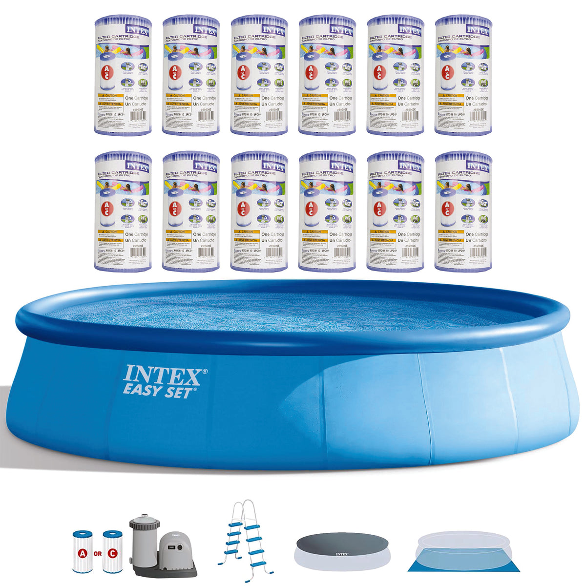 Inflatable Above Ground Swimming Pool Set w/ Replacement Filter (12 Pack)