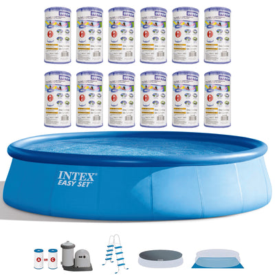 Inflatable Above Ground Swimming Pool Set w/ Replacement Filter (12 Pack)