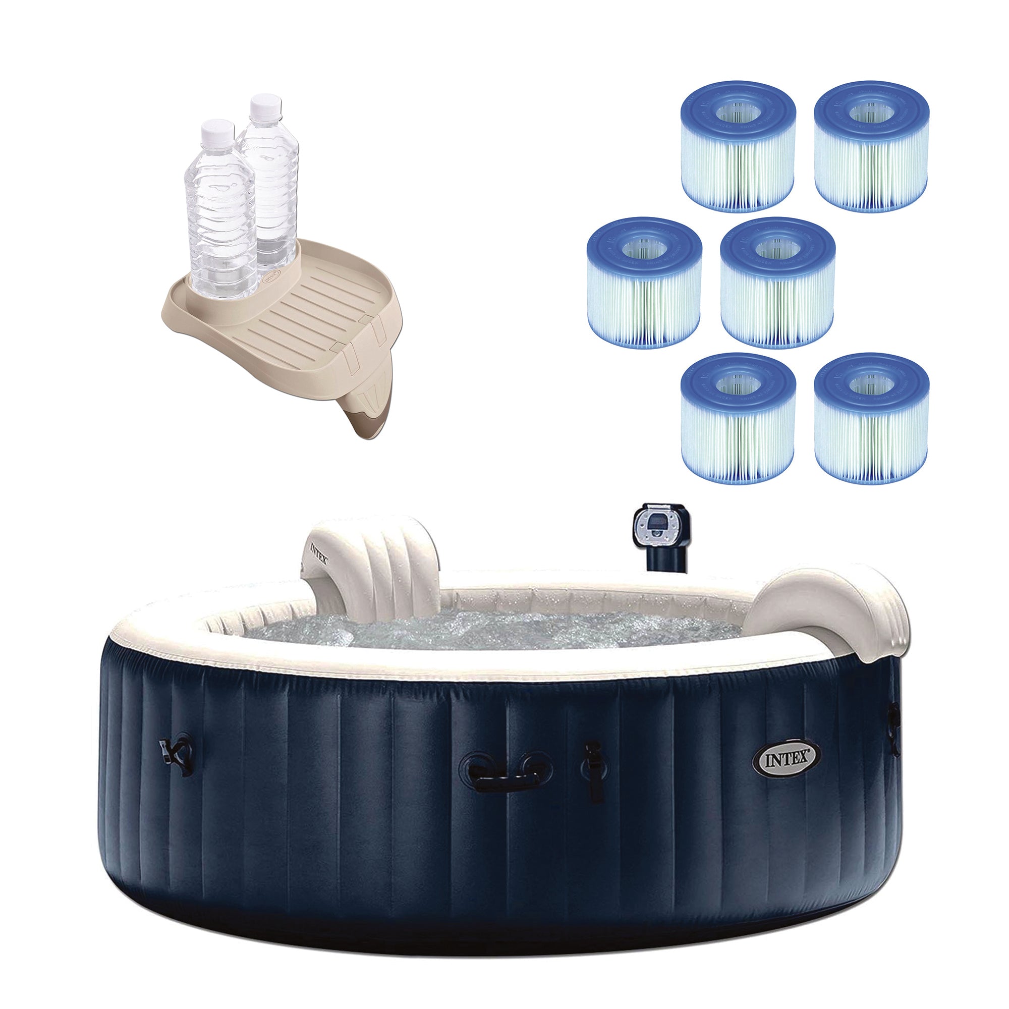 Intex Portable 6 Person Inflatable Spa, Cup Holder, Filter Cartridges (6 Pack) - VMInnovations